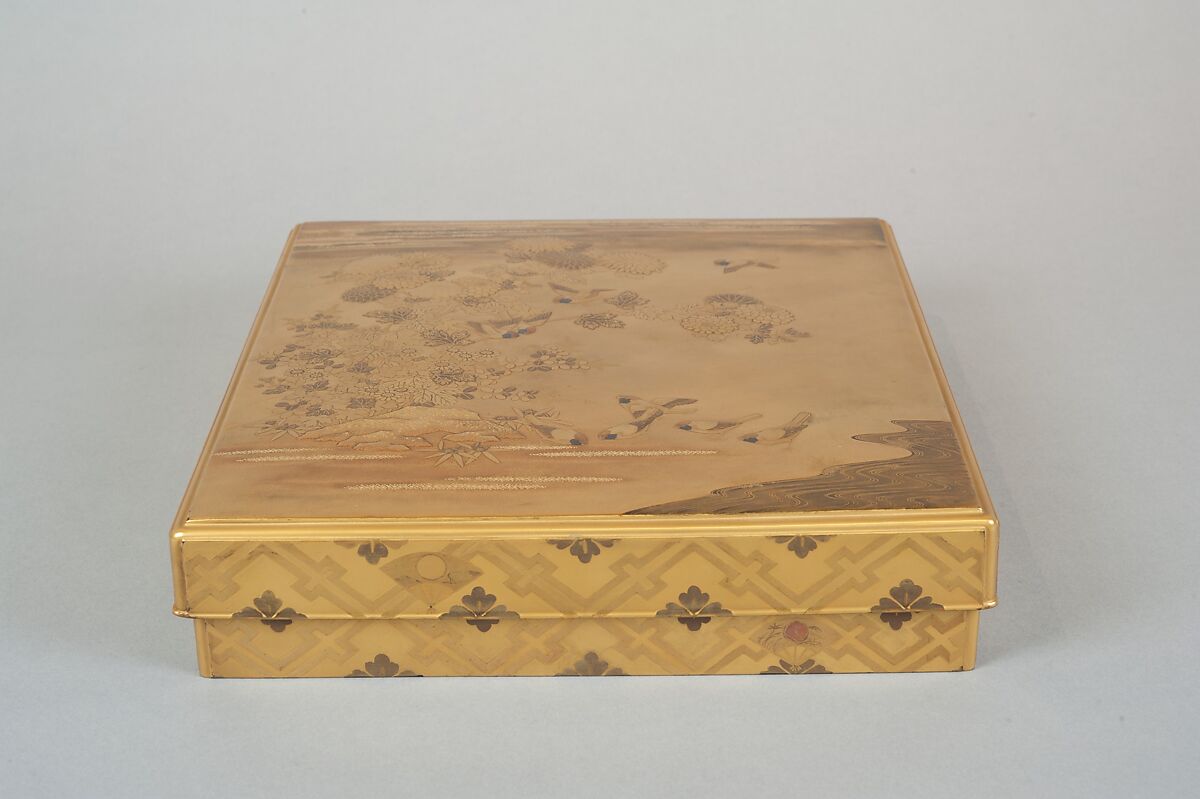 Writing Box with Design of the Tatsuta River, Gold and silver maki-e on gold lacquer, Japan