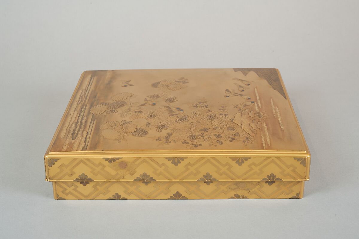 Writing Box with Design of the Tatsuta River, Gold and silver maki-e on gold lacquer, Japan