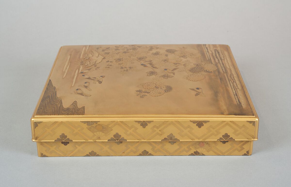 Writing Box with Design of the Tatsuta River, Gold and silver maki-e on gold lacquer, Japan