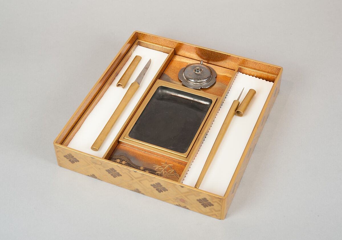 Writing Box with Design of the Tatsuta River, Gold and silver maki-e on gold lacquer, Japan