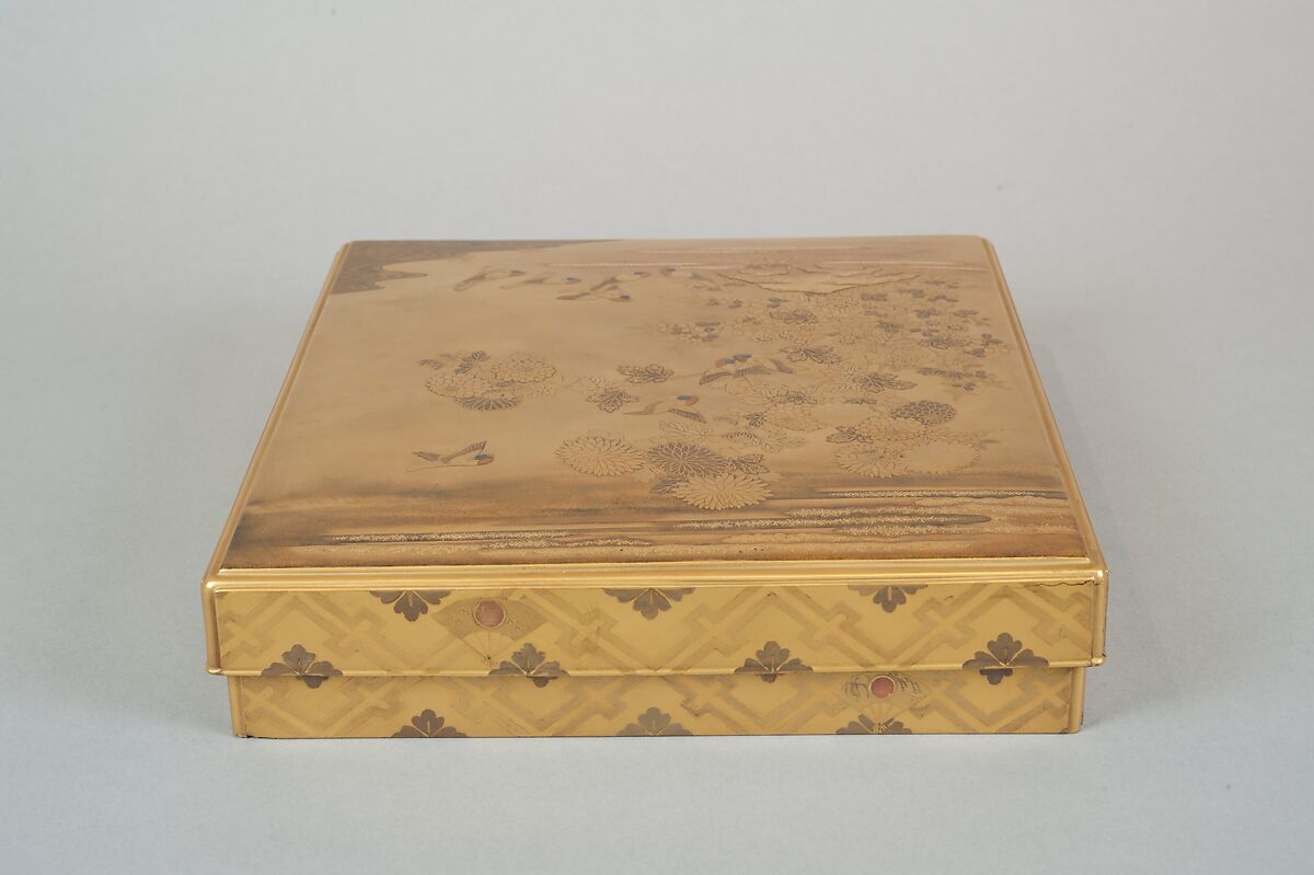 Writing Box with Design of the Tatsuta River, Gold and silver maki-e on gold lacquer, Japan