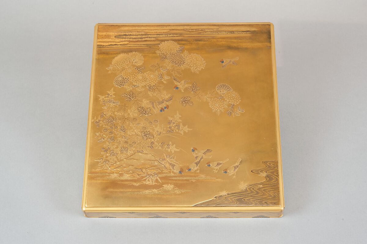 Writing Box with Design of the Tatsuta River, Gold and silver maki-e on gold lacquer, Japan