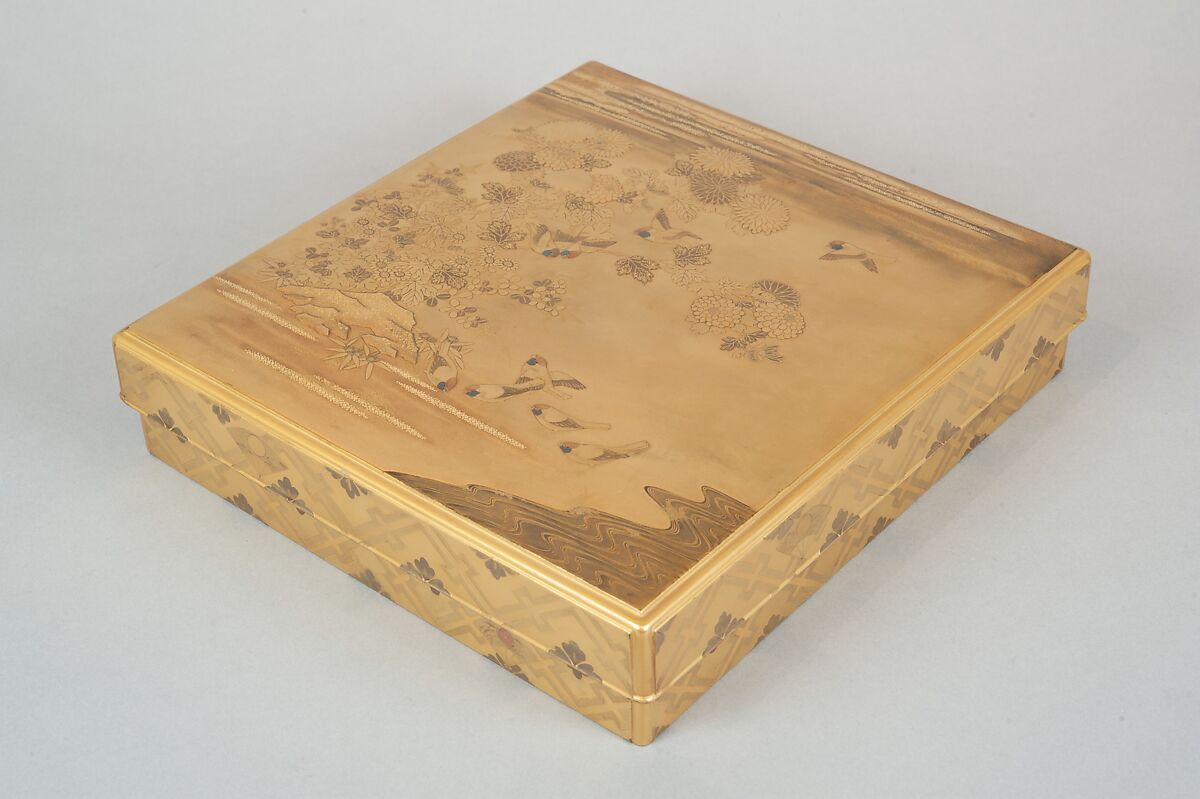 Writing Box with Design of the Tatsuta River, Gold and silver maki-e on gold lacquer, Japan
