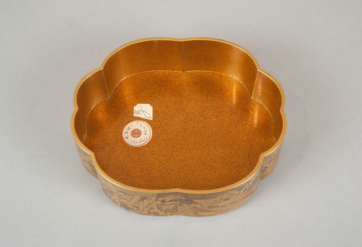 Legged Box with Design of Bush Clover along a Stream, Gold and silver maki-e on black lacquer, Japan