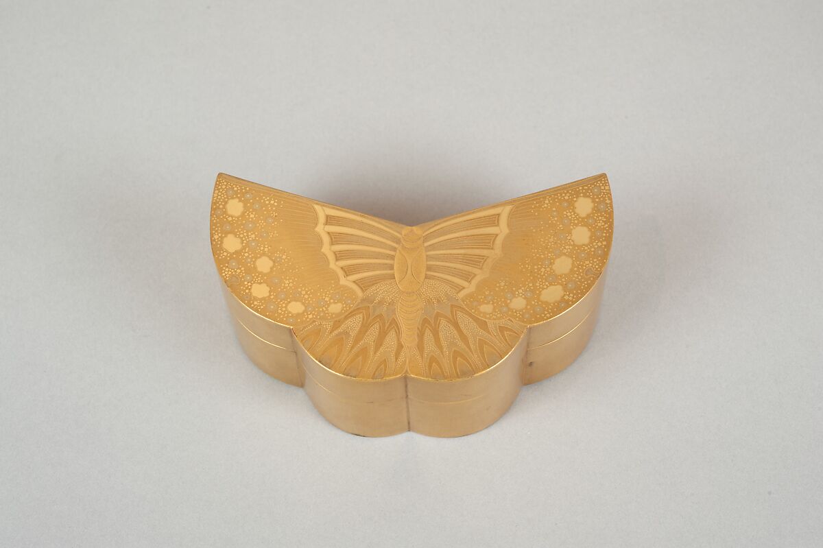 Legged Box with Design of Bush Clover along a Stream, Gold and silver maki-e on black lacquer, Japan