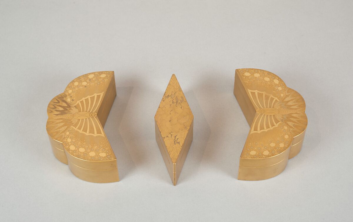 Legged Box with Design of Bush Clover along a Stream, Gold and silver maki-e on black lacquer, Japan