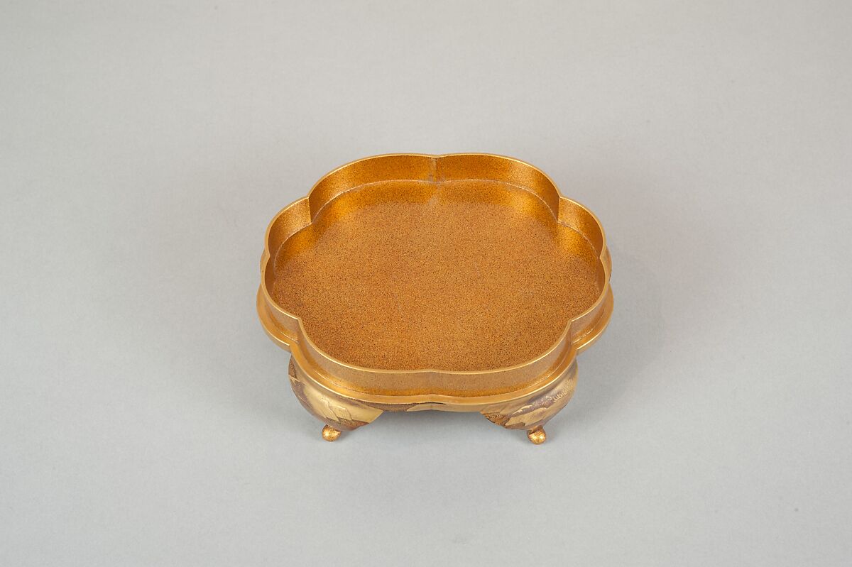 Legged Box with Design of Bush Clover along a Stream, Gold and silver maki-e on black lacquer, Japan