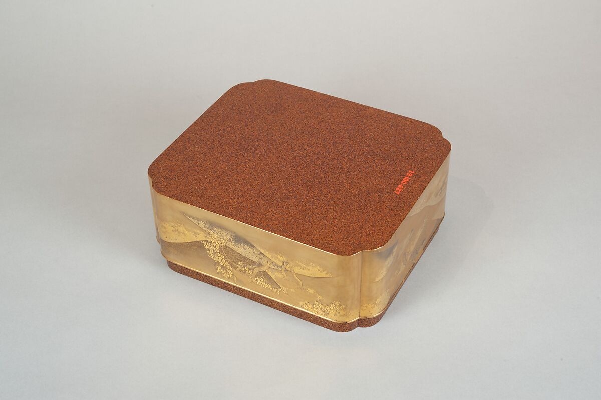 Box with Design of Cherry Blossoms at Mount Yoshino, Gold and silver maki-e on gold lacquer, Japan