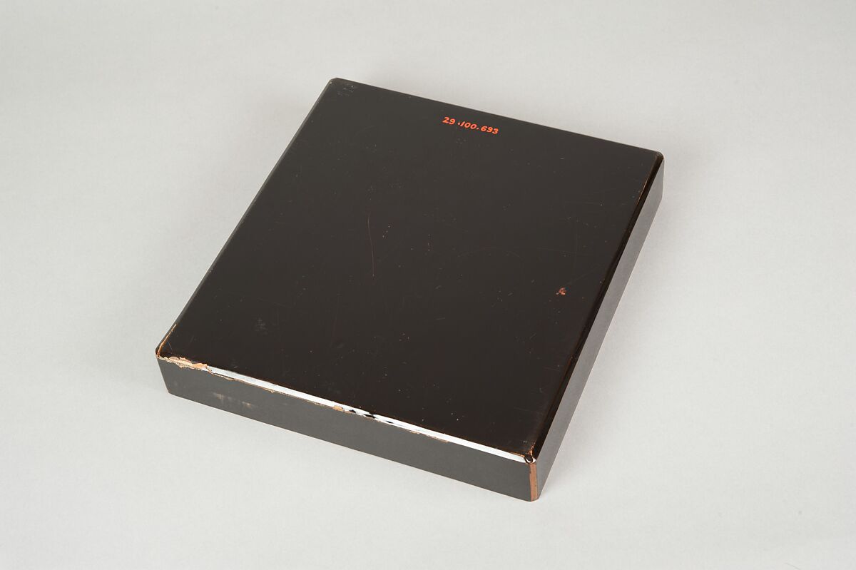 Writing Box with Design of Six Poets under a Cherry Tree and a Pine, Gold and silver maki-e, colored lacquer, and mother-of-pearl inlay on black lacquer, Japan