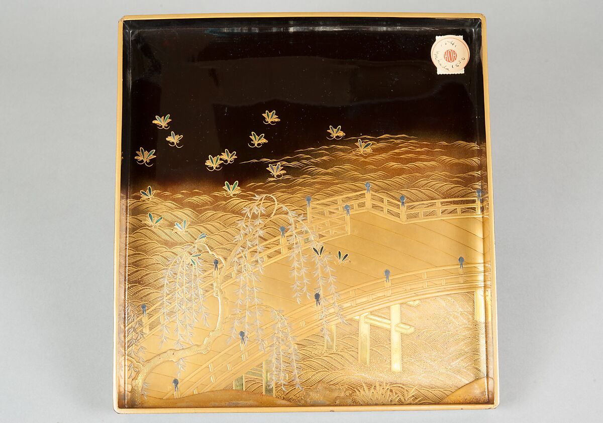 Writing Box with Design of Six Poets under a Cherry Tree and a Pine, Gold and silver maki-e, colored lacquer, and mother-of-pearl inlay on black lacquer, Japan