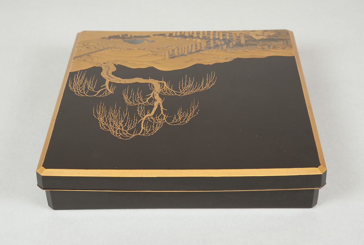 Writing Box (Suzuribako) with Landscape Design, Gold takamakie and gold and silver foil on black lacquer, Japan