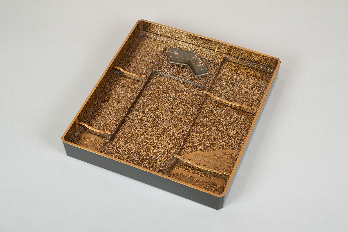 Writing Box (Suzuribako) with Landscape Design, Gold takamakie and gold and silver foil on black lacquer, Japan
