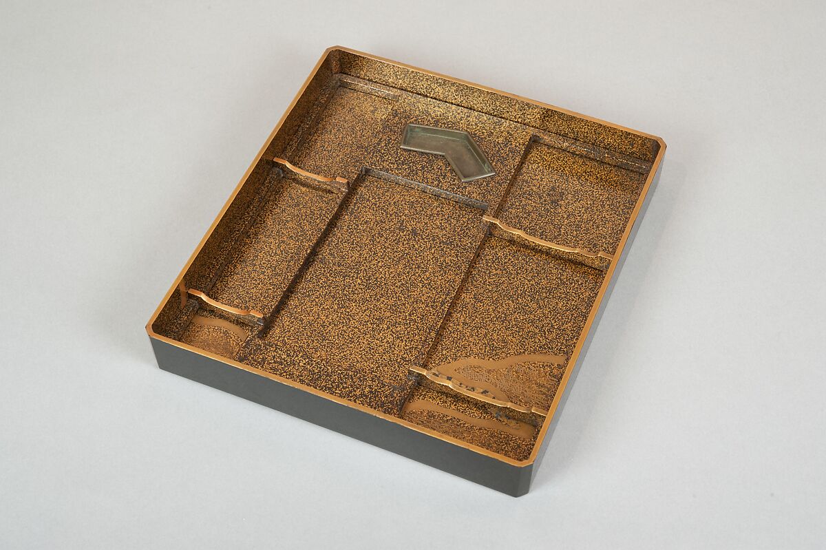 Writing Box (Suzuribako) with Landscape Design, Gold takamakie and gold and silver foil on black lacquer, Japan