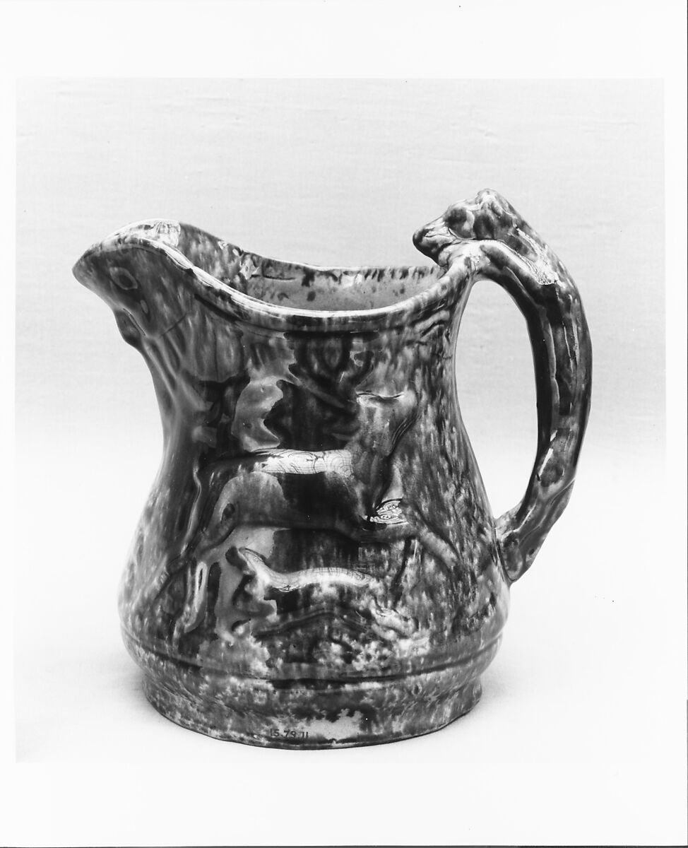 Pitcher, Mottled brown earthenware, American