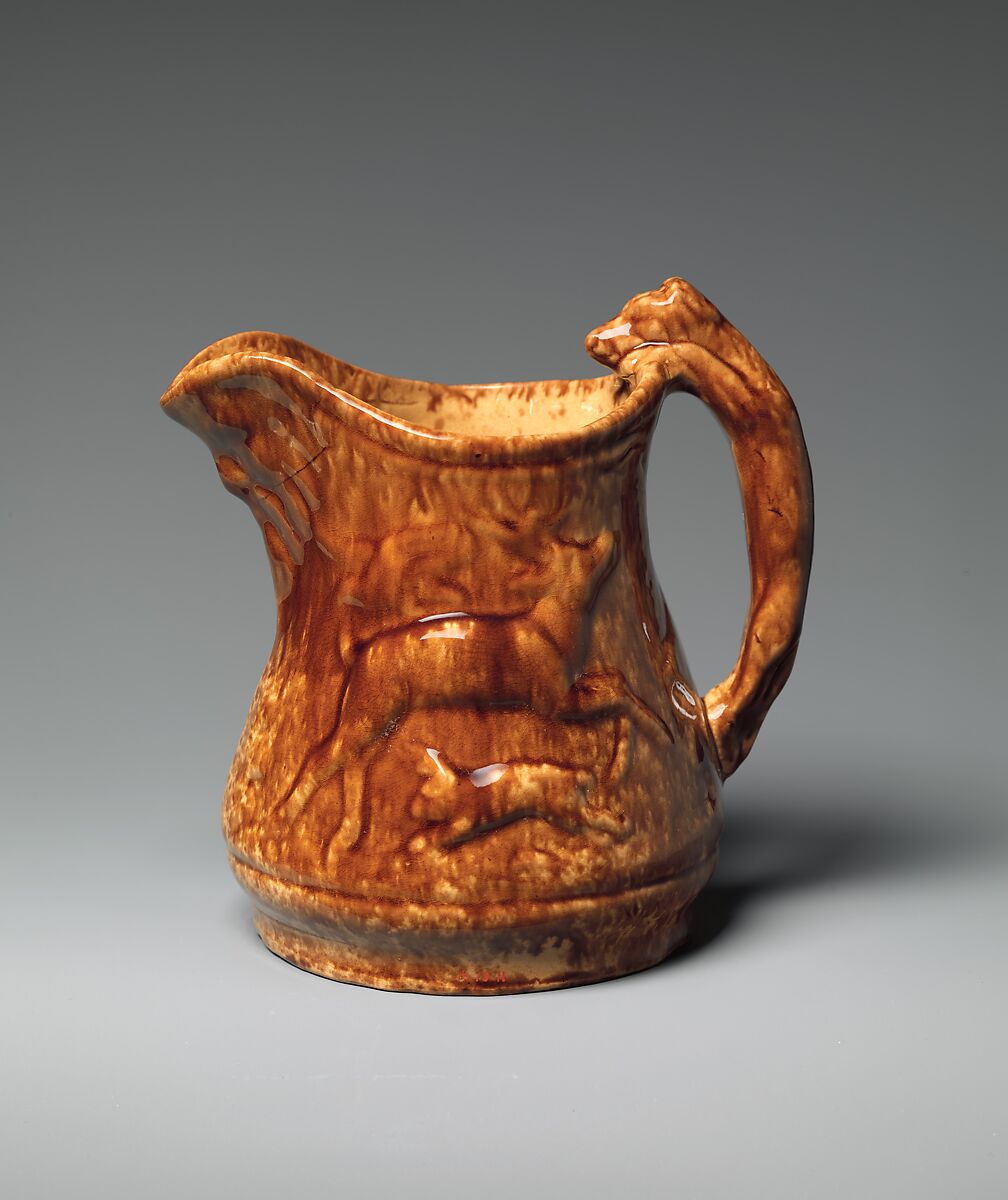 Pitcher, Mottled brown earthenware, American 