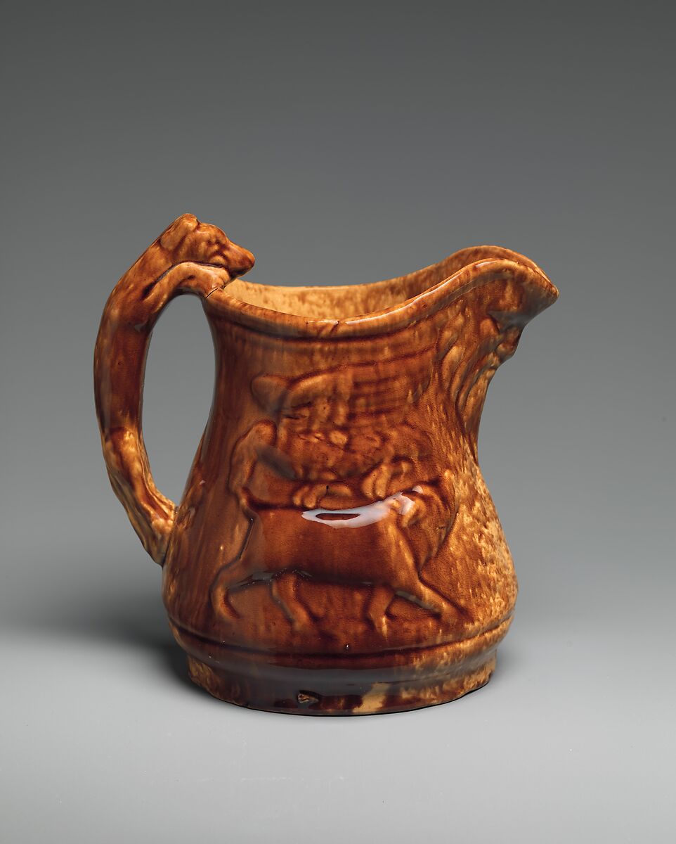 Pitcher, Mottled brown earthenware, American