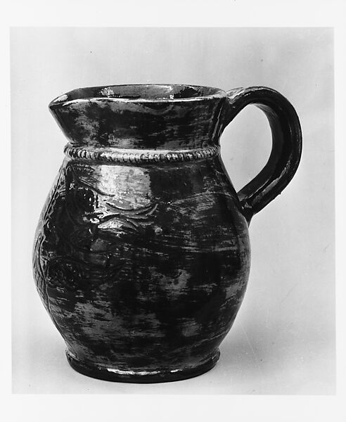 Pitcher, Jacob Medinger (1857–1932), Earthenware with sgraffito decoration, American