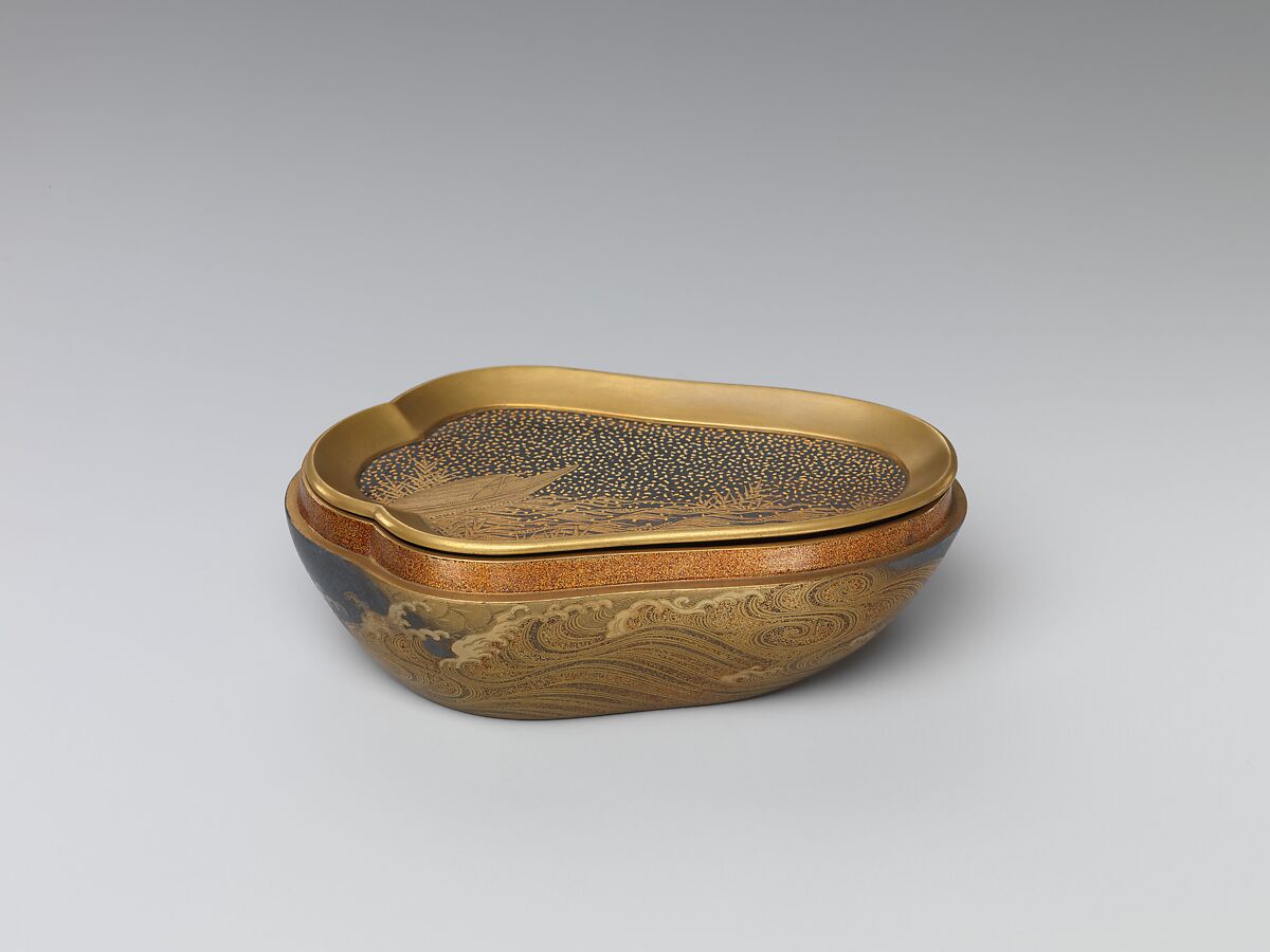 Incense Box in Shape of Mandarin Duck, Lacquer with gold design, Japan
