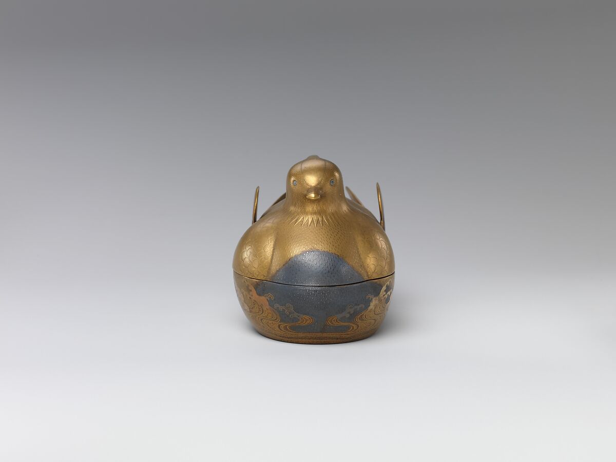 Incense Box in Shape of Mandarin Duck, Lacquer with gold design, Japan