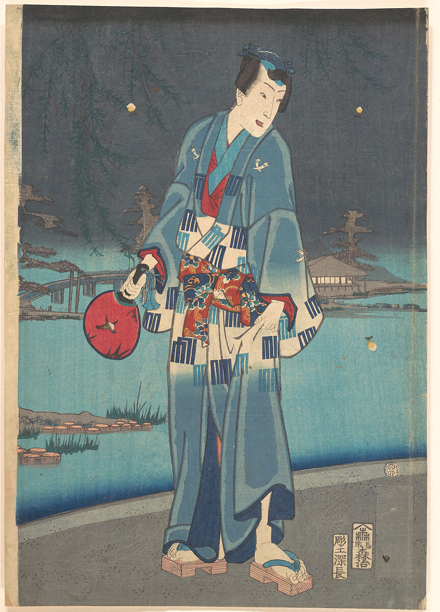 Modern Genji – Firefly Viewing (Imayō genji shiken hotaru asobi), Toyohara Kunichika (Japanese, 1835–1900), Central sheet of a triptych; woodblock print, ink and color on paper, Japan 