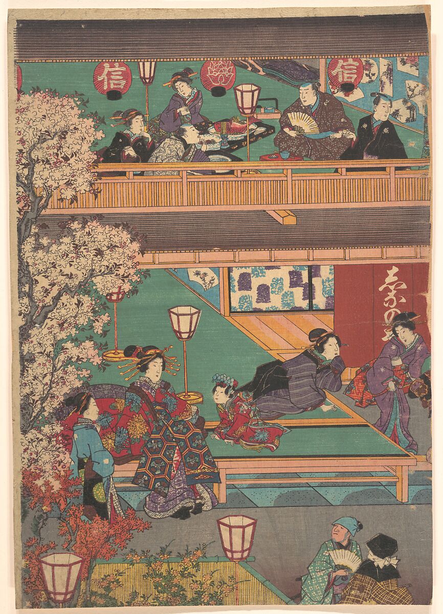 Early Evening in Yoshiwara Inn, Unidentified artist Japanese, Woodblock print; ink and color on paper, Japan 