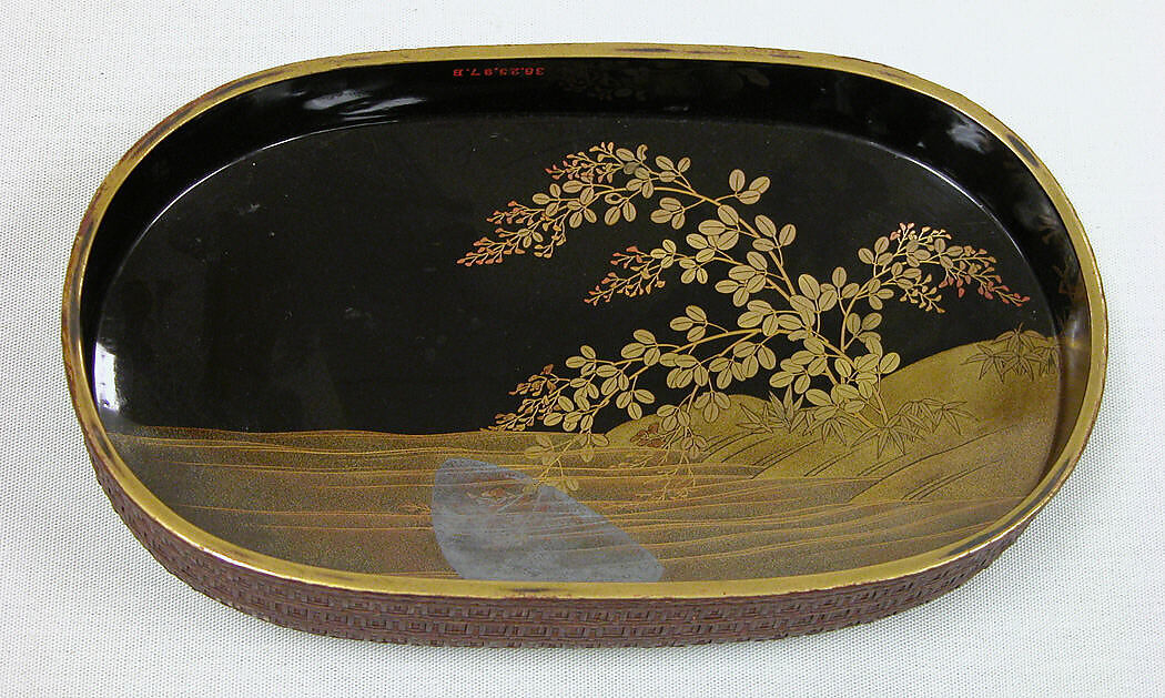 Basket Box with Design of Two Chinese Children and Snowball, Lacquered basket with mother-of-pearl and ivory, Japan