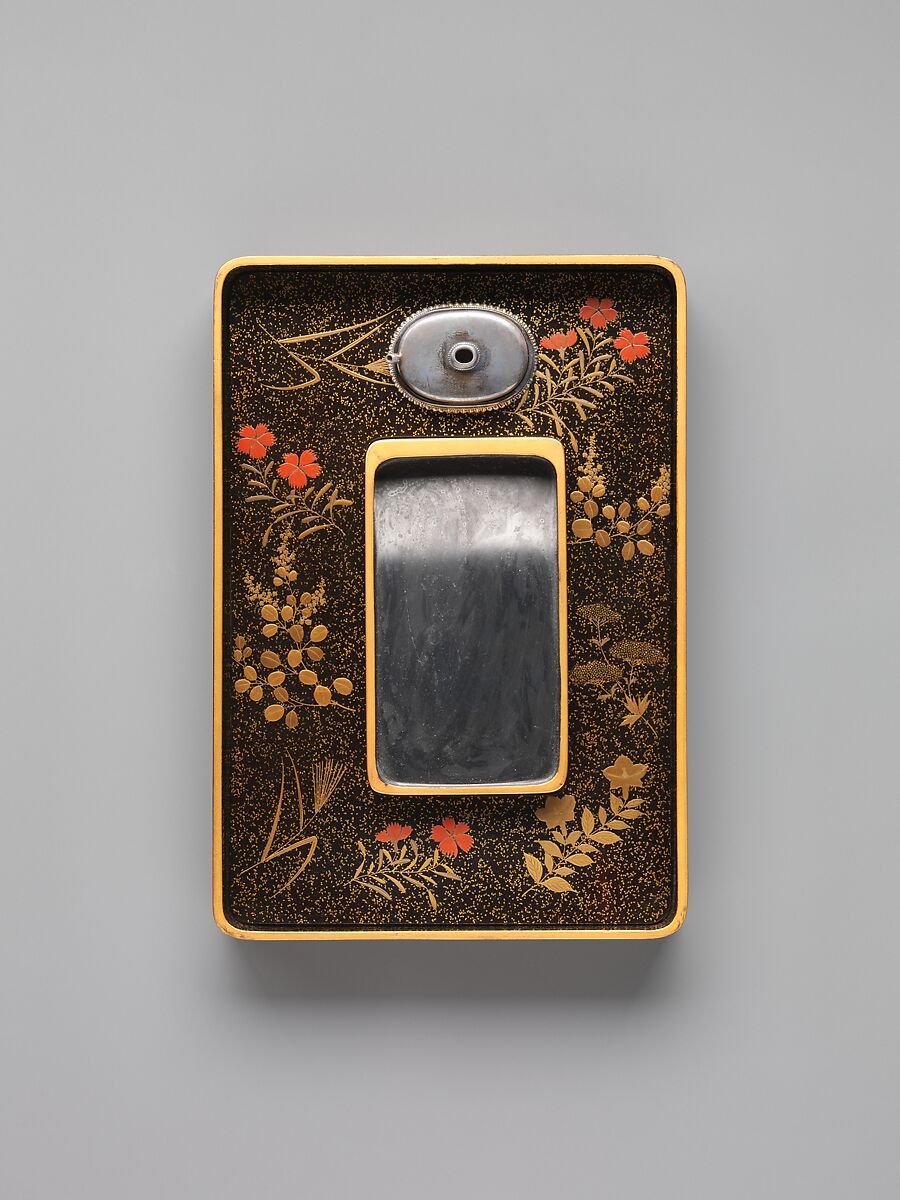 Writing Box with Birdcage, Black lacquer and gyōbu nashiji ground with gold and silver takamaki-e and hiramaki-e, and mother-of-pearl inlay, Japan