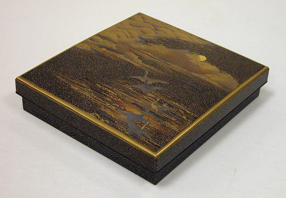 Writing Box with Flying Geese in the Autumn Night, Gold maki-e on black lacquer, Japan 