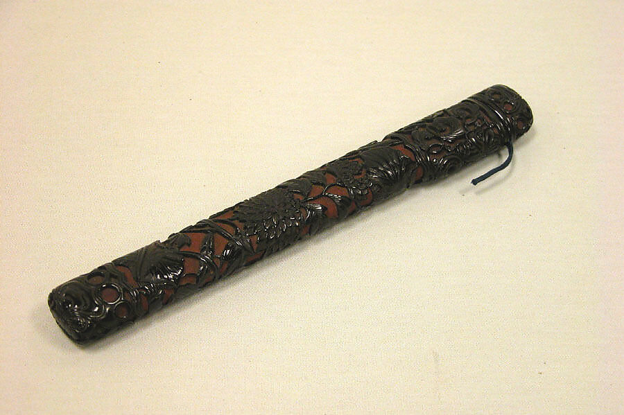 Pipe Case with Design of Flowers and Butterflies, Tamakaji Zōkoku (Japanese, 1803?–1866), Lacquer, silver and shakudo, Japan 