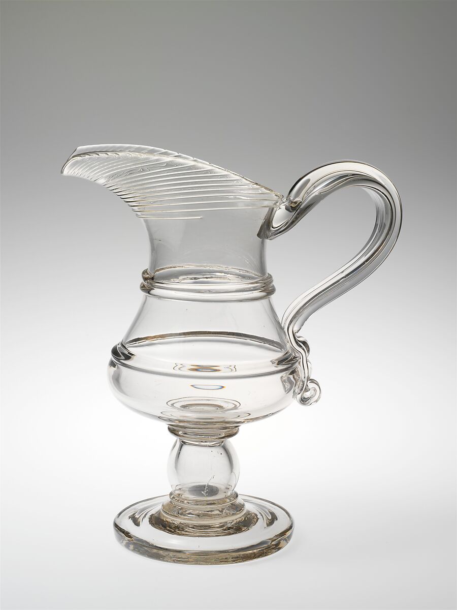 Pitcher, Probably New England Glass Company (American, East Cambridge, Massachusetts, 1818–1888), Blown glass with applied decoration, American 