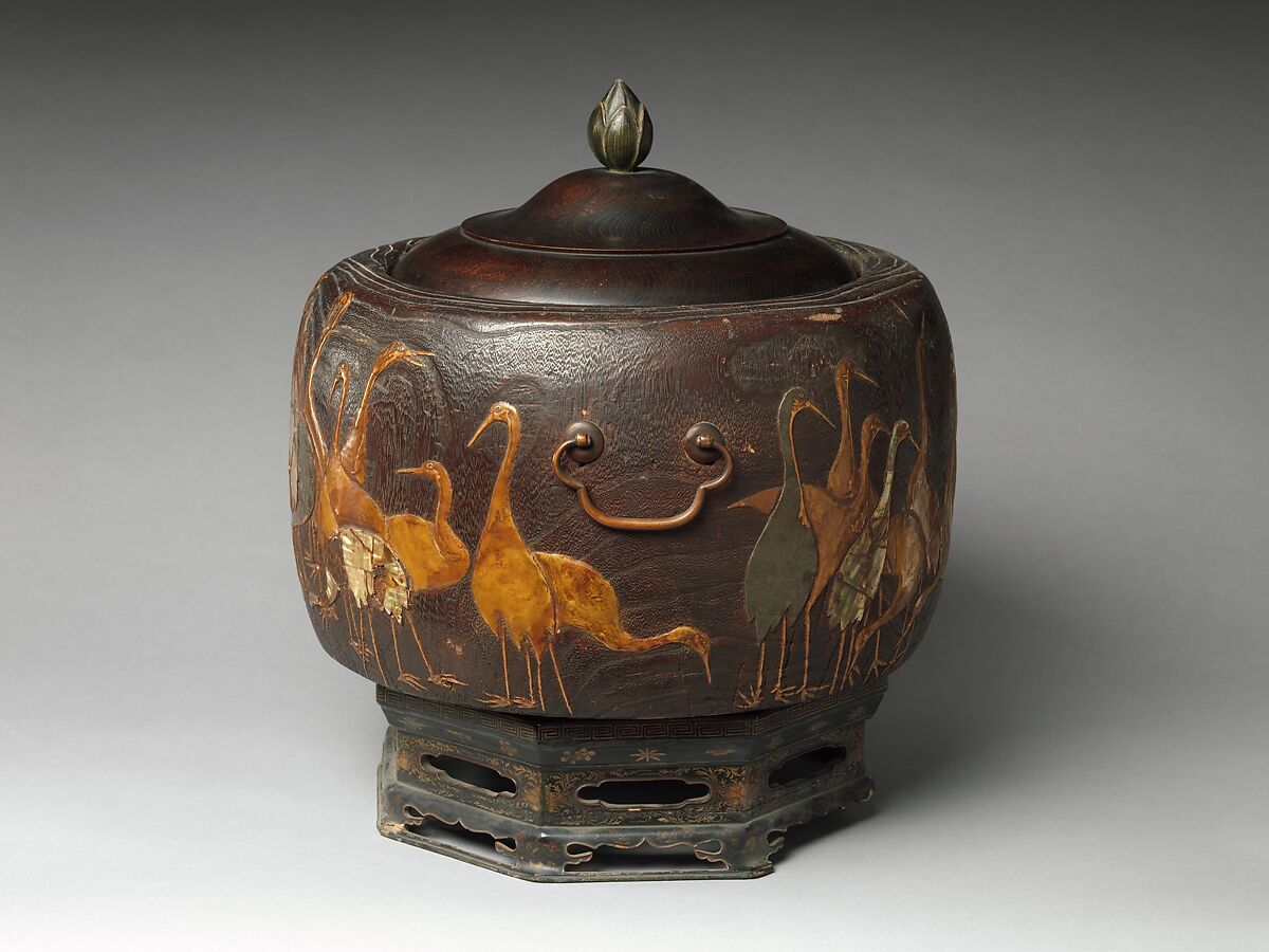 Coal container, School of Ogata Kōrin (Japanese, 1658–1716), Wood, metal, mother-of-pearl, lacquer, Japan