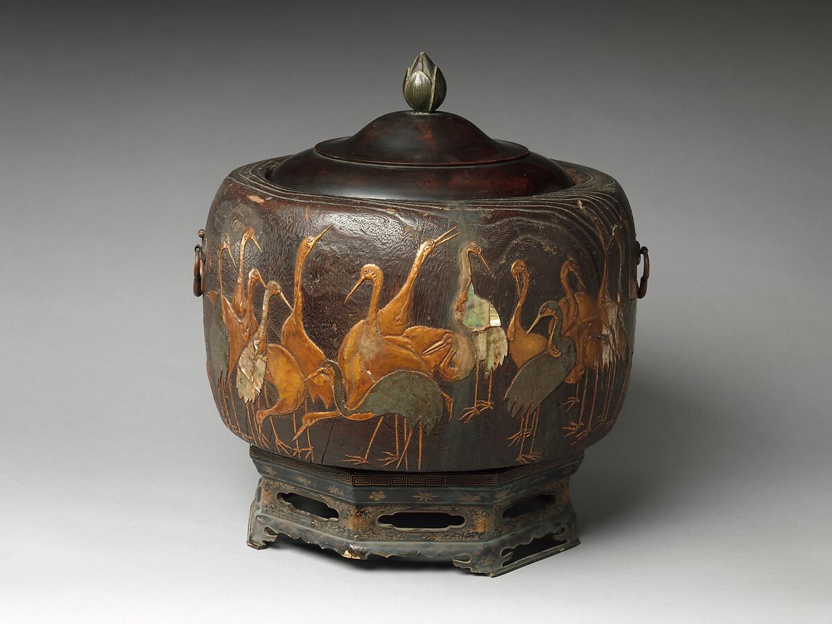 Coal container, School of Ogata Kōrin (Japanese, 1658–1716), Wood, metal, mother-of-pearl, lacquer, Japan