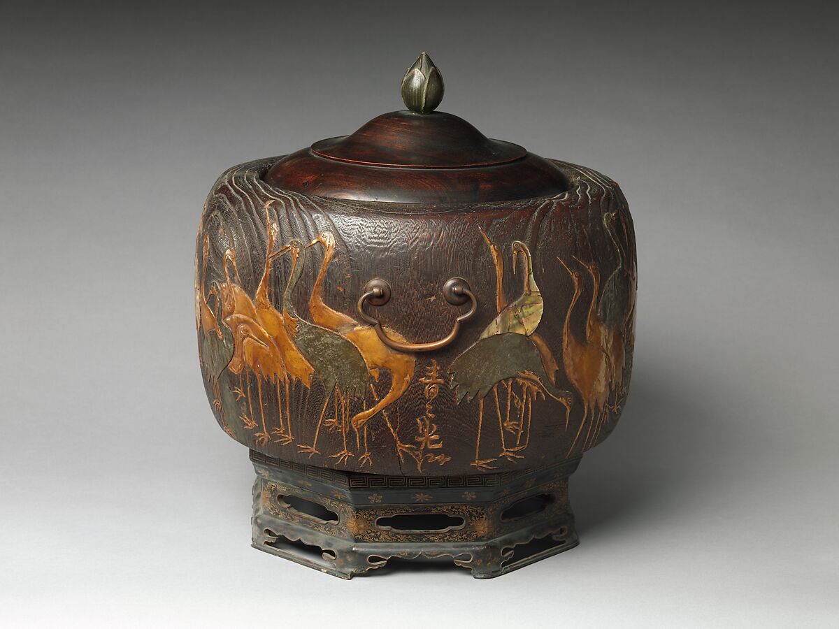 Coal container, School of Ogata Kōrin (Japanese, 1658–1716), Wood, metal, mother-of-pearl, lacquer, Japan