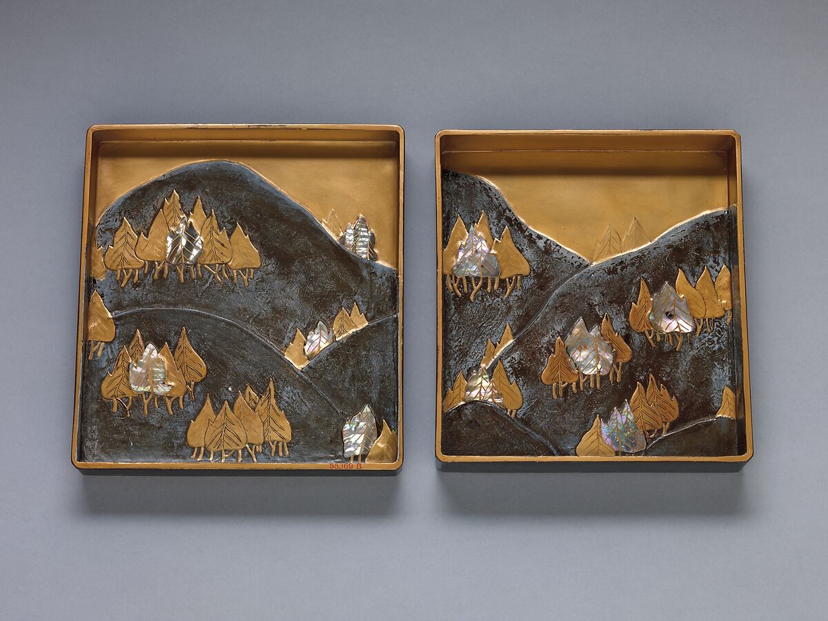 Writing Box (Suzuribako) with Woodcutter, Attributed to Ogata Kōrin (Japanese, 1658–1716), Black and gold lacquer on wood with gold maki-e and mother-of-pearl inlay, Japan