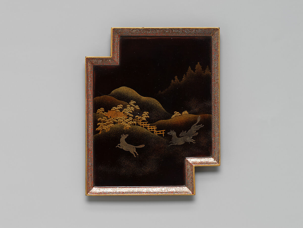 Incense Box with Scene from Noh Play Kokaji, Koma School (Japanese), Black lacquer with gold, silver, and red hiramaki-e and togidashimaki-e, Japan