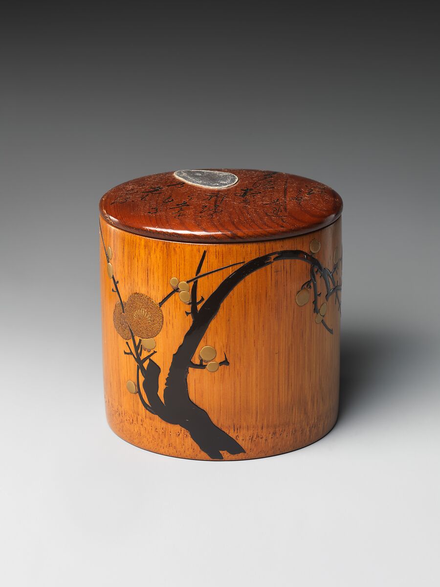 Box with Design of Plum Tree and Moon, Lacquered by Tansai, Gold, black lacquer, and pewter on bamboo, Japan 