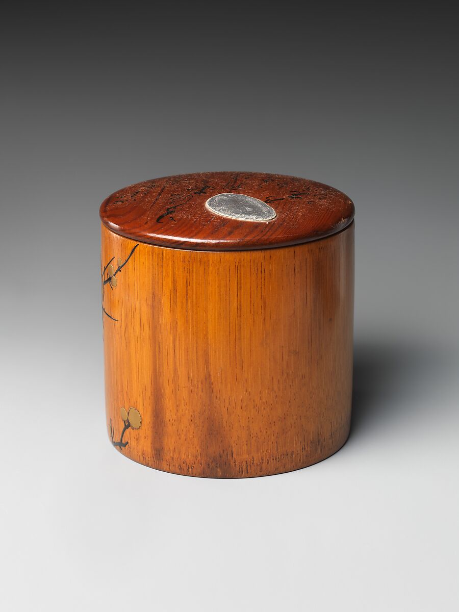 Box with Design of Plum Tree and Moon, Lacquered by Tansai, Gold, black lacquer, and pewter on bamboo, Japan