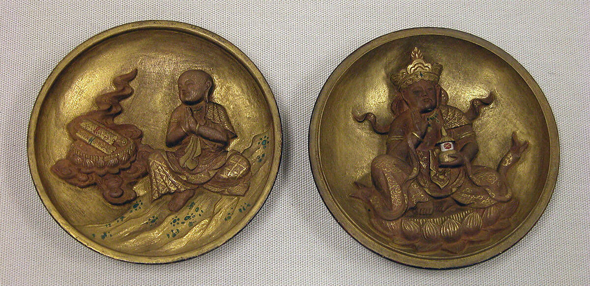 Portable Shrine of Miroku Bosatsu with Sacred Sanskrit Syllable, Gold maki-e on black lacquer, Japan