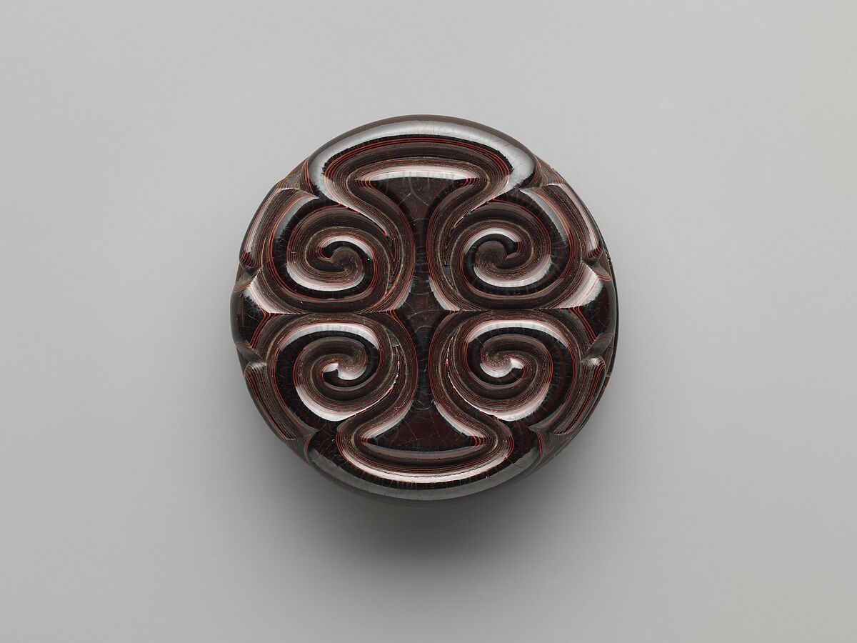 Box with “Pommel Scroll” Design, Carved red, black, and yellow lacquer, China