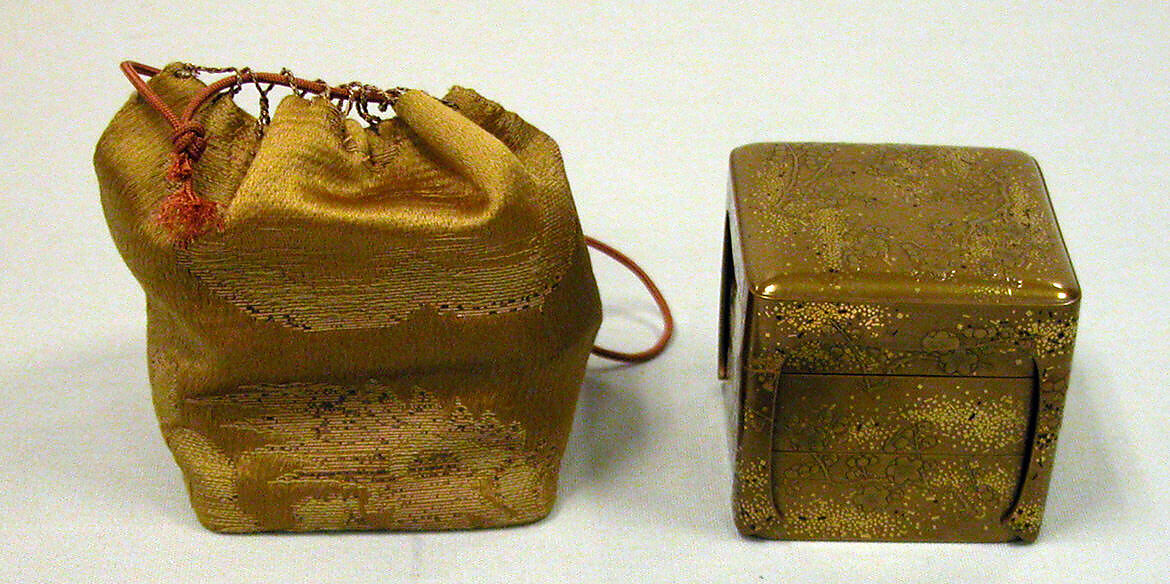 Box in three sections, (Exterior) fudame ground enriched with kirikane; hiramakiye; (interior) nashiji, Japan