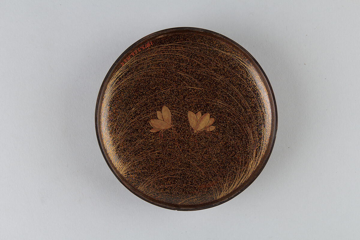 Box with cover, Maki-e lacquer on black ground with red and gold, Japan