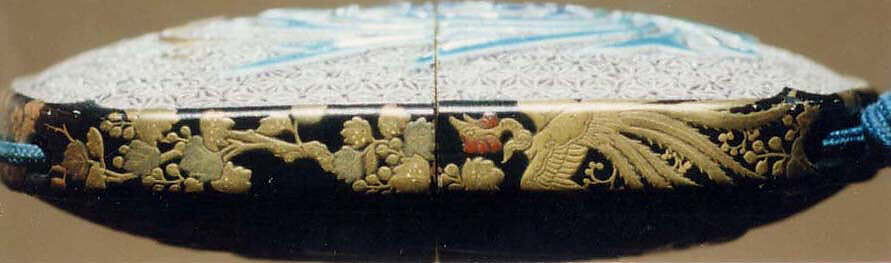 Case (Inrō) with Design of Pottery Plaques, Sides decorated with pottery plaques; netsuke of jade, Japan