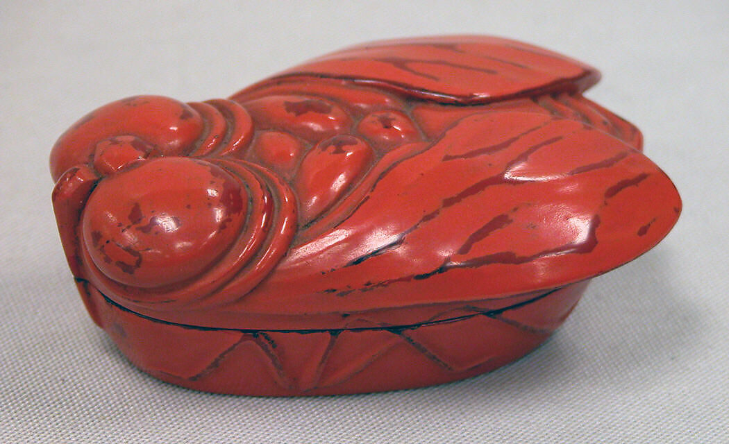 Incense Burner in Shape of Cicada, Red lacquer (negoro), Japan 