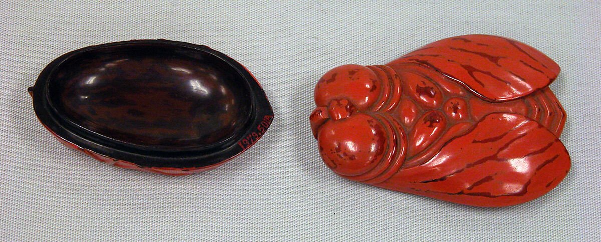 Incense Burner in Shape of Cicada, Red lacquer (negoro), Japan