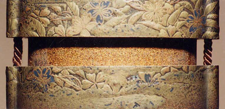 Case (Inrō) with Design of Flowering Weeping Cherry Branches, Lacquer, roiro, nashiji, gold and silver hiramakie, takamakie; Interior: nashiji and fundame, Japan