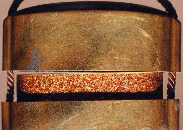 Case (Inrō) with Design of Sage Seated on Rocks beside a Tree, Exhaling His Spirit (obverse); His Spirit Walking on Air (reverse), Lacquer, kinji, gold and silver hiramakie, takamakie, togidashi, metal inlay; Interior: nashiji and fundame, Japan