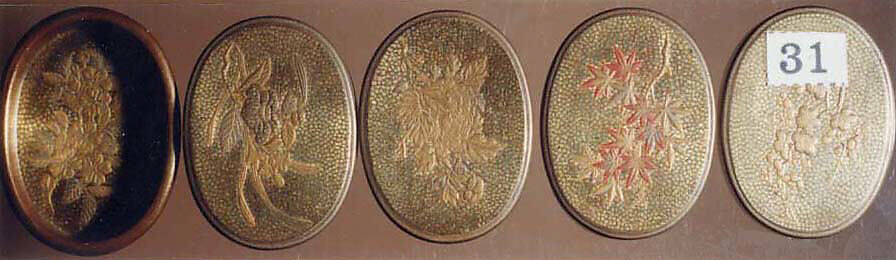 Case (Inrō) with Design of Thatched Building in Hilly Landscape with Trees and Waves with Nestuke of Thatched Building in a Landscape, Lacquered wood with gold, silver maki-e, cut-out gold foil, Japan