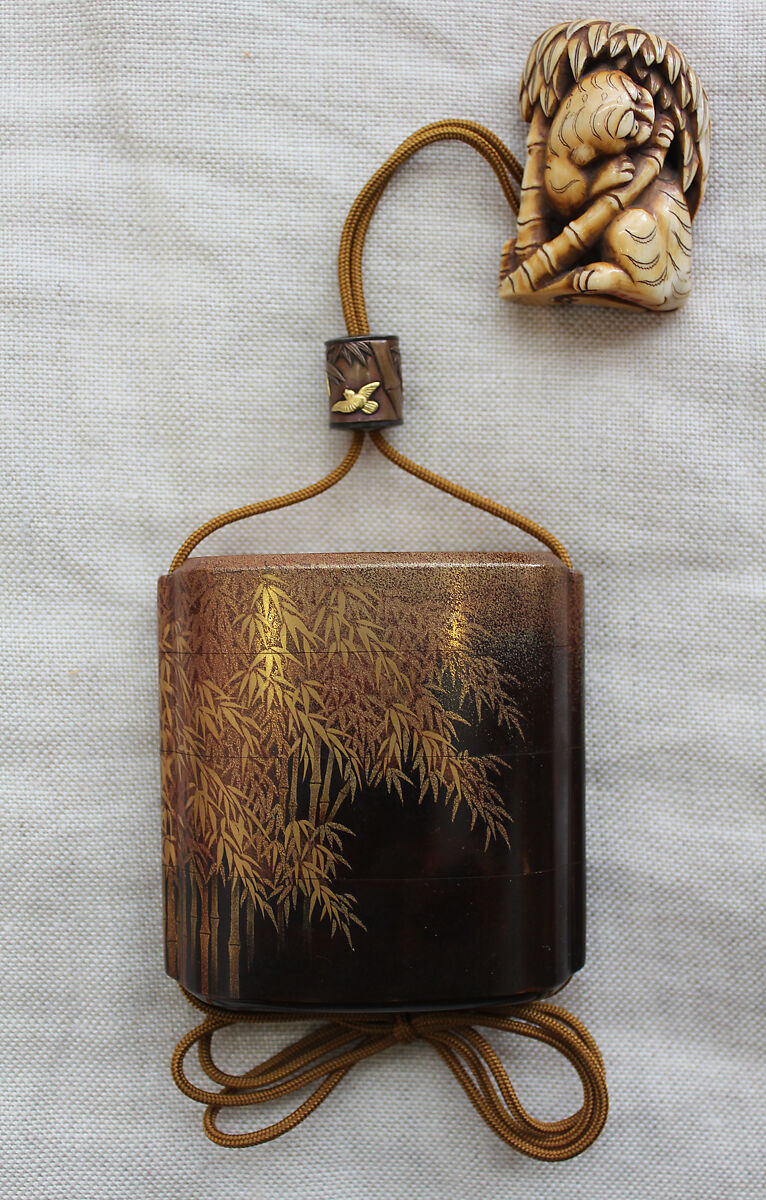 Inrō with Bamboo Grove, In the style of Shiomi Masanari 塩見政誠 (Japanese, ca. 1646–1719), Three cases; lacquered wood with gold togidashimaki-e, Japan 