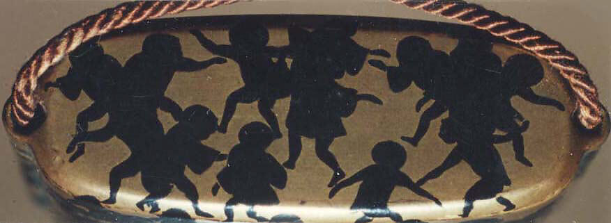 Case (Inrō) with Design of Monkeys' Festival, Maki-e with black on gold lacquerOjime: lacquered wood in the shape of a chestnutNetsuke: carved ivory with a sleeping man and a monkey , Japan