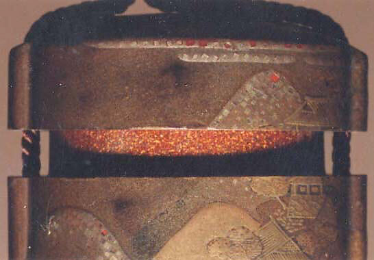 Case (Inrō) with Design of Buildings in Mountain Landscape, Lacquer, fundame, gold, silver and black hiramakie, nashiji, togidashi and kirigane; Interior: nashiji and fundame, Japan